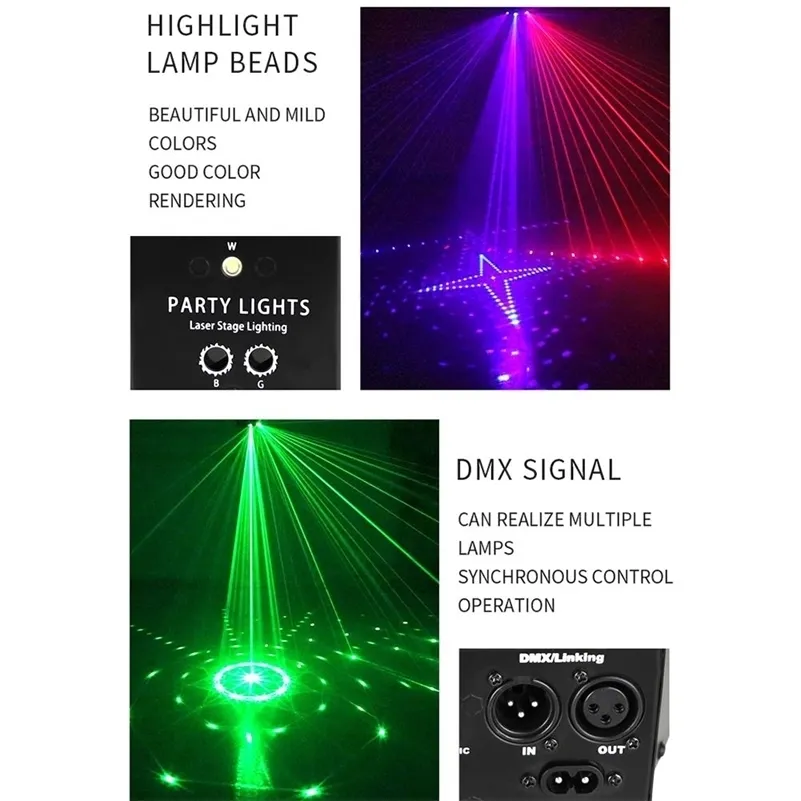 9-eye RGB Disco Dj Lamp DMX Afstandsbediening Strobe Podiumverlichting Halloween Kerstbar Party Led Laserprojector Home Decor Y201015272s