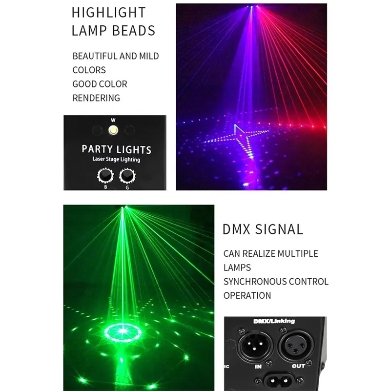 9-eye RGB Disco Dj Lamp DMX Remote Control Strobe Stage Light Halloween Christmas Bar Party Led Laser Projector Home Decor Y201015272s