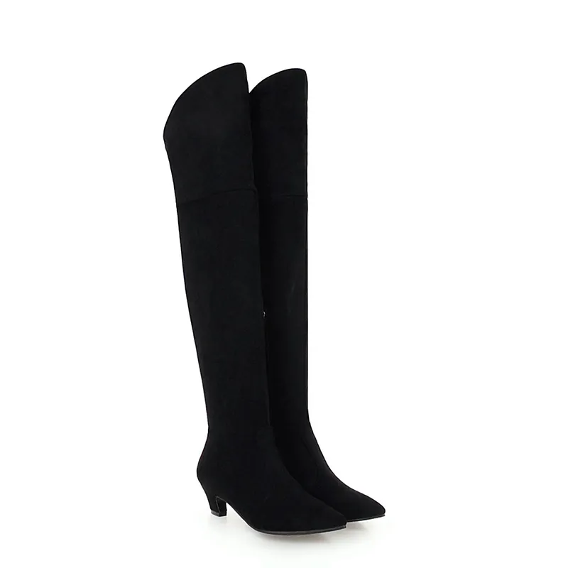 Wetkiss Plus Boyut 3448 Kalın Heesl Boots Saçlı Ayak Ayakkabı Sürüsü Diz Kadın Önyükleme Streç Ayakkabı Kadın Kış 201111