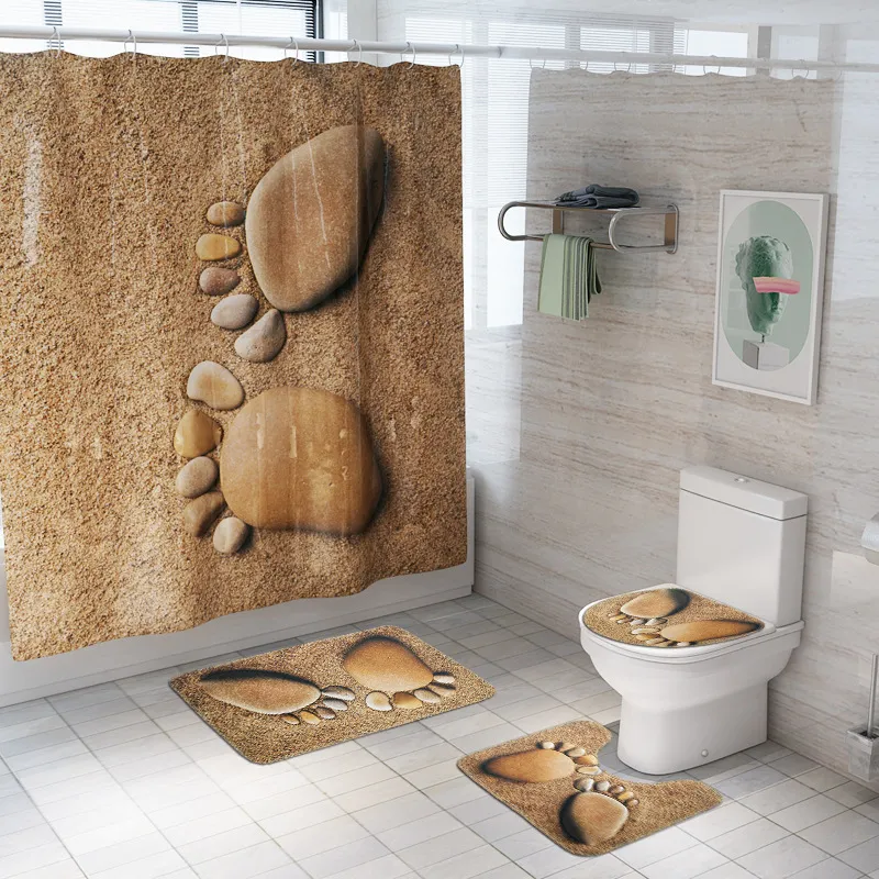 Animal Fourrure Léopard Rideau De Douche Tapis De Bain Ensemble Tapis De Bain Doux Pour Salle De Bains Couverture Drôle Siège De Toilette Étanche Salle De Bains Rideau LJ201130