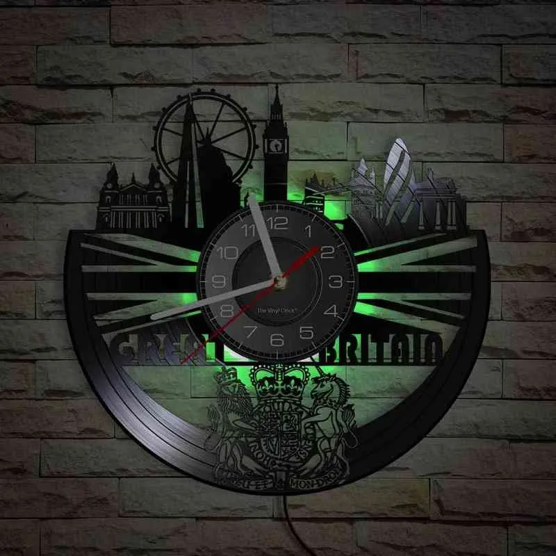 Orologio da parete punto di riferimento della Gran Bretagna realizzato in vinile riproposto disco record UK London Skyline Big Ben Elizabeth Tower Orologio da parete H1230