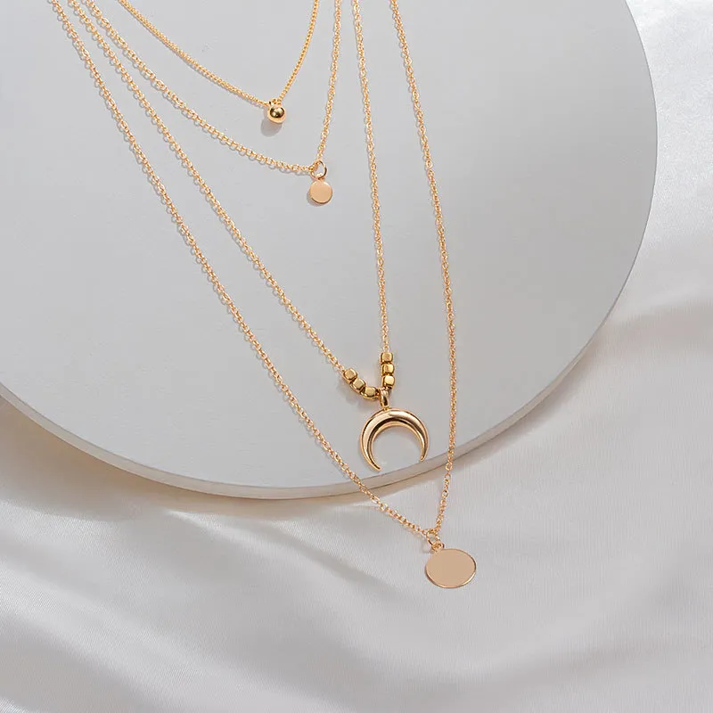 New Bohemian Multilayer Gold Pendant Necklace for Women Bead Punk Moon Gold Choker Necklaces 2020 Fashion Jewelry Party Gift Neckl1808873