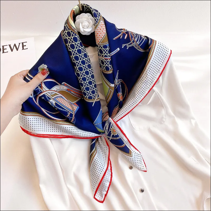 Foulards femme soie rétro chariot foulards pour dames roulé à la main écharpe 90 Foulard Luxe2507