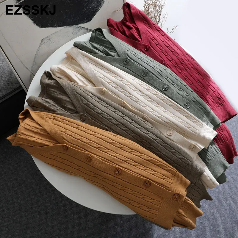 oversize v-neck solid loose thick Sweater cardigans jacket coat women sweater chic loose cardigan jacket coat outwear TOP 201222