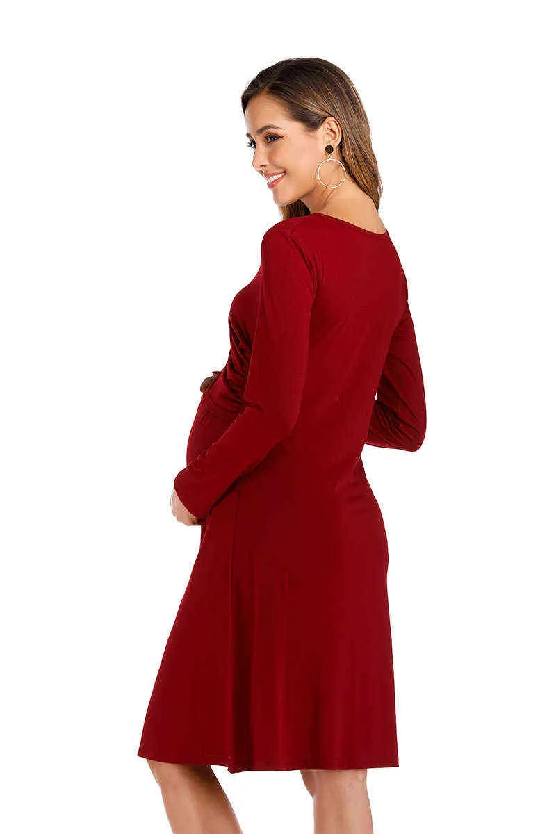Umstandskleid für schwangere Frauen, reines Still-Taillenkleid, lässige einfarbige langärmelige Kleider für die Stillzeit, Vestidos G220309
