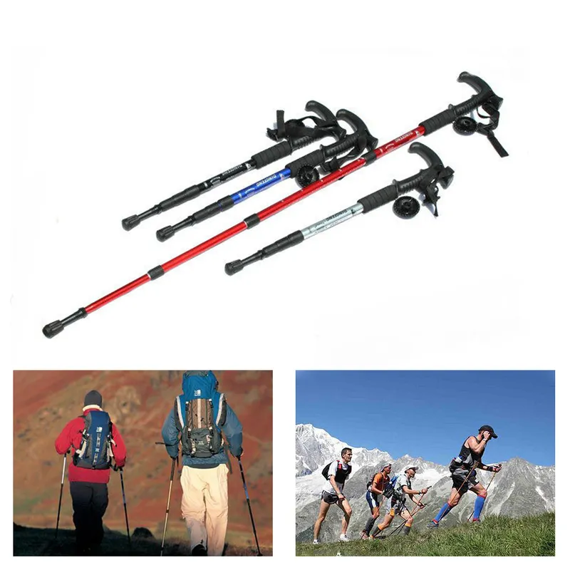 Anti Şok Trekking Kutup Ultralight Bastonlar Ayarlanabilir Yürüyüş Şekerleri Teleskopik Crutch 4 Bölüm Kamp Araçları 220301