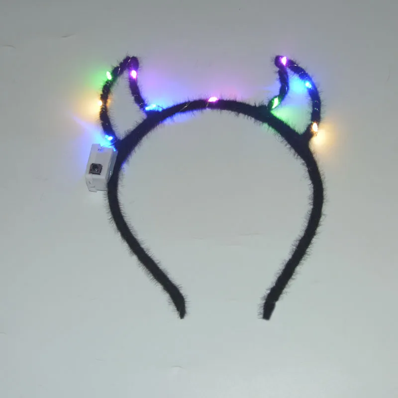 LED 깜박임 가벼운 성인 어린이 할로윈 악마 머리띠 의상 멋진 파티 모자 크리스마스 악마 호른 머리 후프