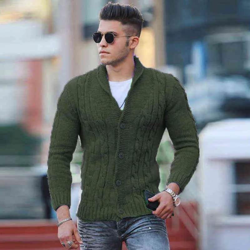 Hommes Mode Boutonné V-Cou Chandails Cardigan Pour Hommes Automne Vintage Chandail Vestes Hiver Chaud Casual Solide Tricoté Manteaux 211221