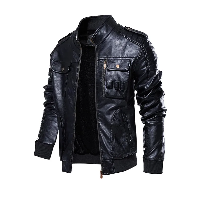 Autumn Winter Men Black Leather Jacket Motorcykelbeläggning Men Streetwear Fashion päls fodrad kappa Militär Men jacka plus storlek 4xl 201128