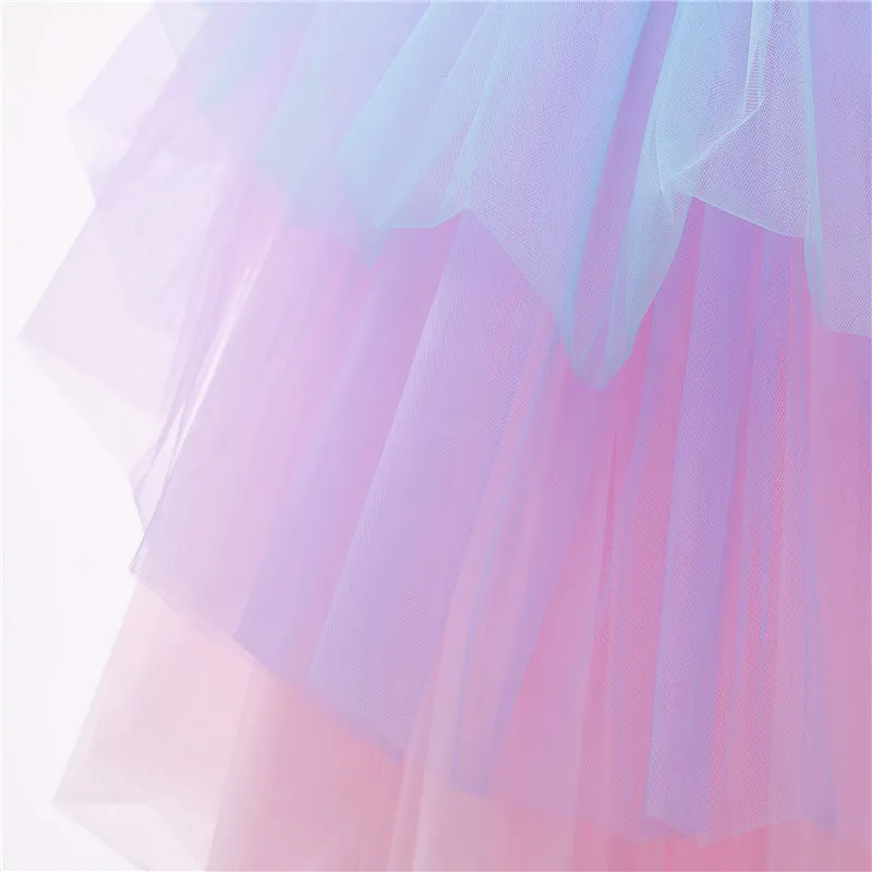 Ragazze Rainbow Unicorno Principessa Dress Dress Dress Torta Strati Tutu Abito da ballo bambini Bambini Sera da sposa Partito formale Partito formale Pageant Vestidos 220211