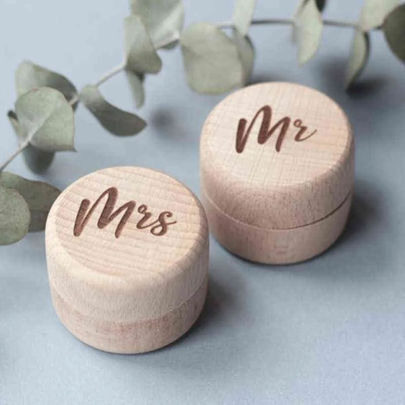 2pcsset Personalized Mr Mrs Wooden Ring Bearer Box Rustic Wedding Ring Holder Box Custom Wedding Gift Mariage Decoration (2)