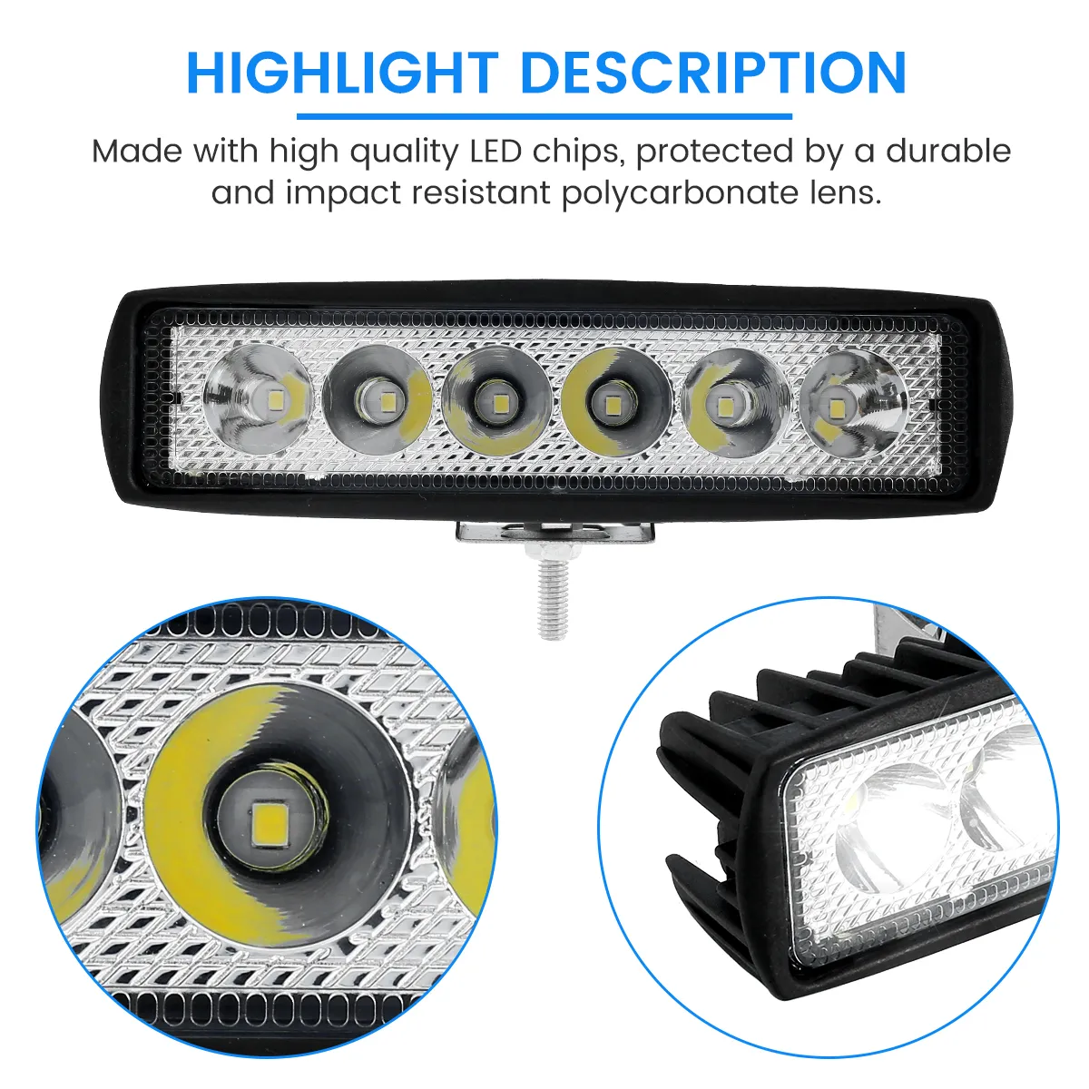 Barra de luz led para carro, 2 peças, 12v, 18w, 6000k, super brilhante, luz de trabalho, ip67, à prova d'água, holofote automático, off road, lâmpada de condução 4864777