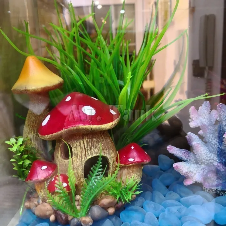 Mr.Tank Mushroom rium Decorations Ornament Artificial Resin Fish Hiding Landscape Accessories Pet Escape Holes Y200917