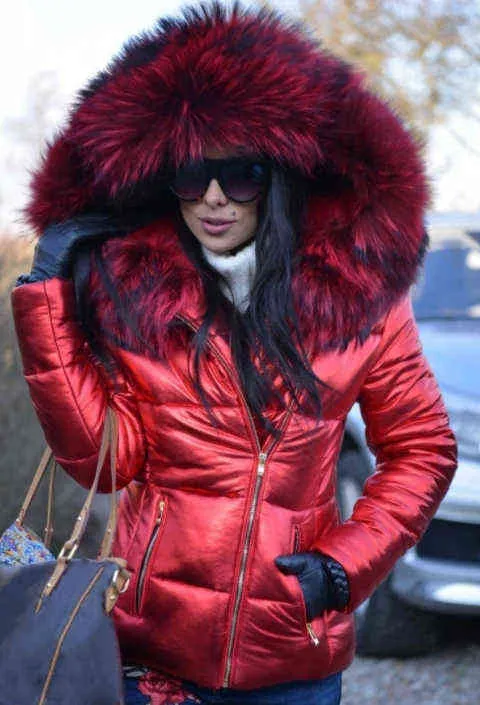 Winter Black Woman Jacket Fur Hooded Long Sleeve Thick Coats Female Zipper Casual Solid Color Warm Jackets Parkas Clothes 211216