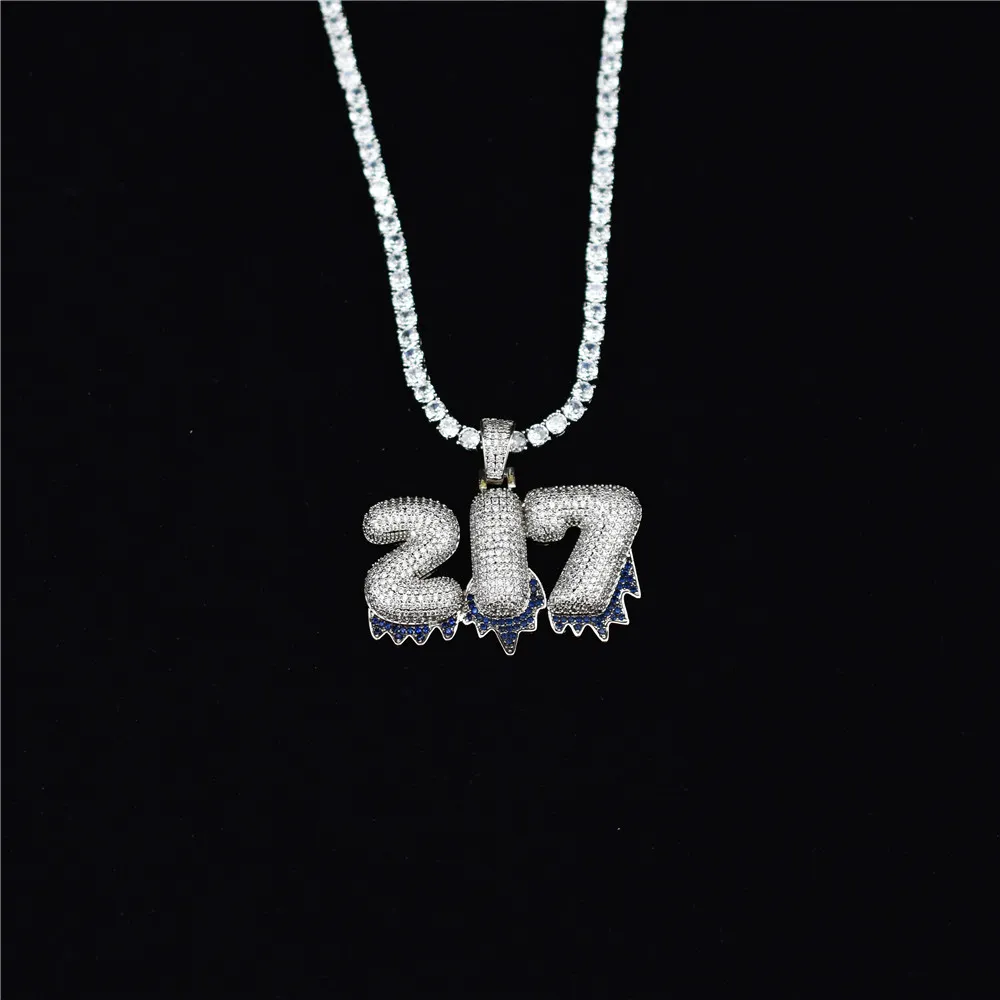 Nome personalizado letras de fundo azul colar pingente ouro prata hip hop jóias com corda chain242k