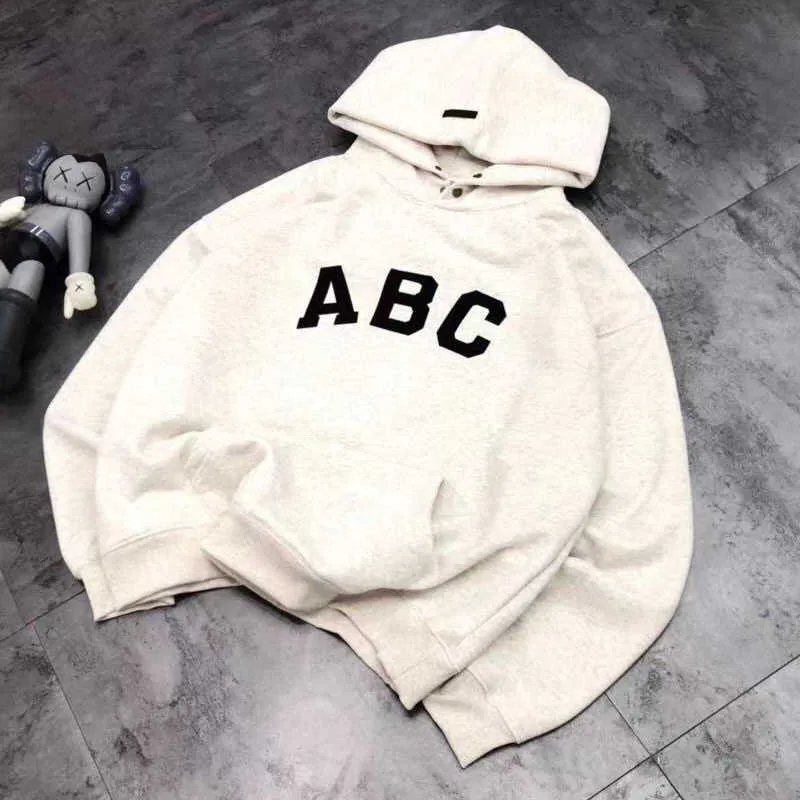 Ess 21 winter new trendy brand leisure double thread ABC printed Hoodie loose men's and women's hoodie with velvet Korea