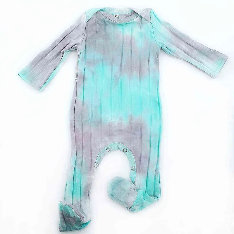 Born Baby Boy Black Tie Dye Ribbed Cotton Romper Kläder Fall Girls Långärmad Outfit Toddler Kids Boutique Kläder 211229