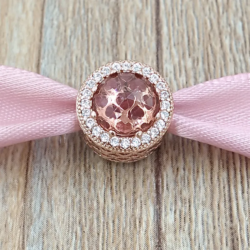 Ingen färg blekna av fasta ros guld rosa kristallklara cz strålande hjärtan pandora charms för armband diy smycken gör lösa pärlor silver smycken grossist 781725nbp