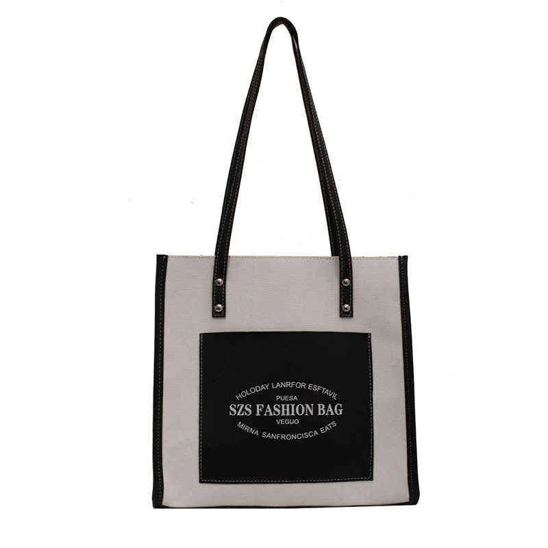 Сумки для покупок сумочки холст напечатаны с буквами для женщин, сумки на плечо розничная PU, большая емкость, стиль OL 220310