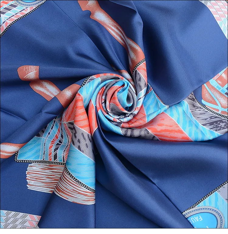 Huajun 2ストアQuotfavori du faubourgquot with Navy Blue Bottom 90 Silk Square Scarf Print Scarf Handmade Curling Y206821613