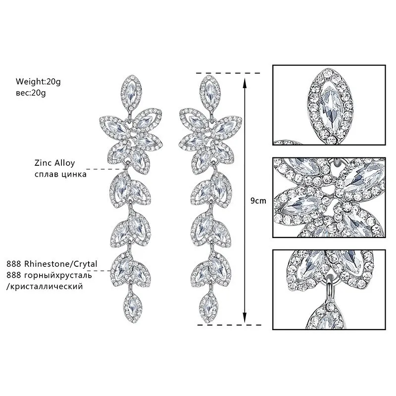 Mecresh brud smycken bröllopstillbehör kristallfärg smycken set bladörhängen armband för kvinnor sl0eh282 201222221n