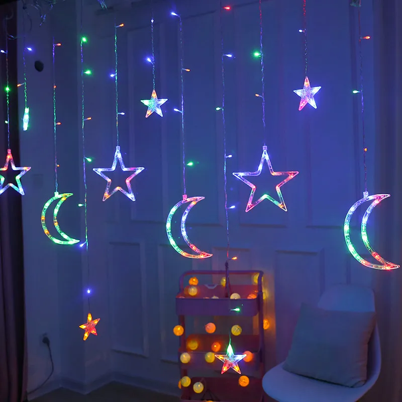 Moon Star LED Guirlande Lumineuse EID Islamique Musulman Fête D'anniversaire Décor Eid Al Adha Eid Ramadan Décoration Pâques Mariage Décor 210408