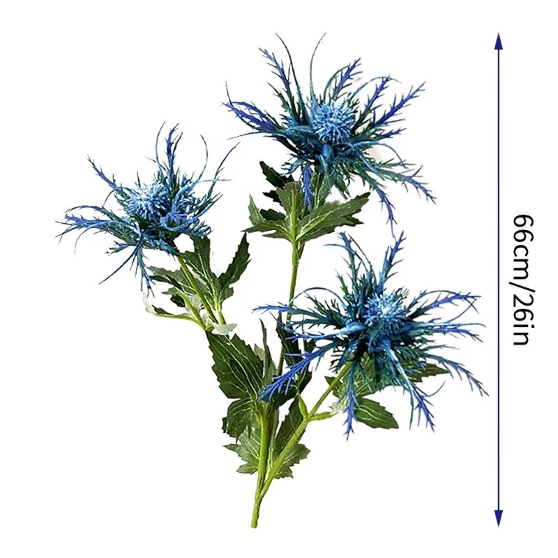 الزهور الزهور الزهور أكاليل النباتات ديكور المنزل eryngium thistles حفنة المحاكاة البلاستيك زفاف زفاف مزيفة الحزب CLU211A