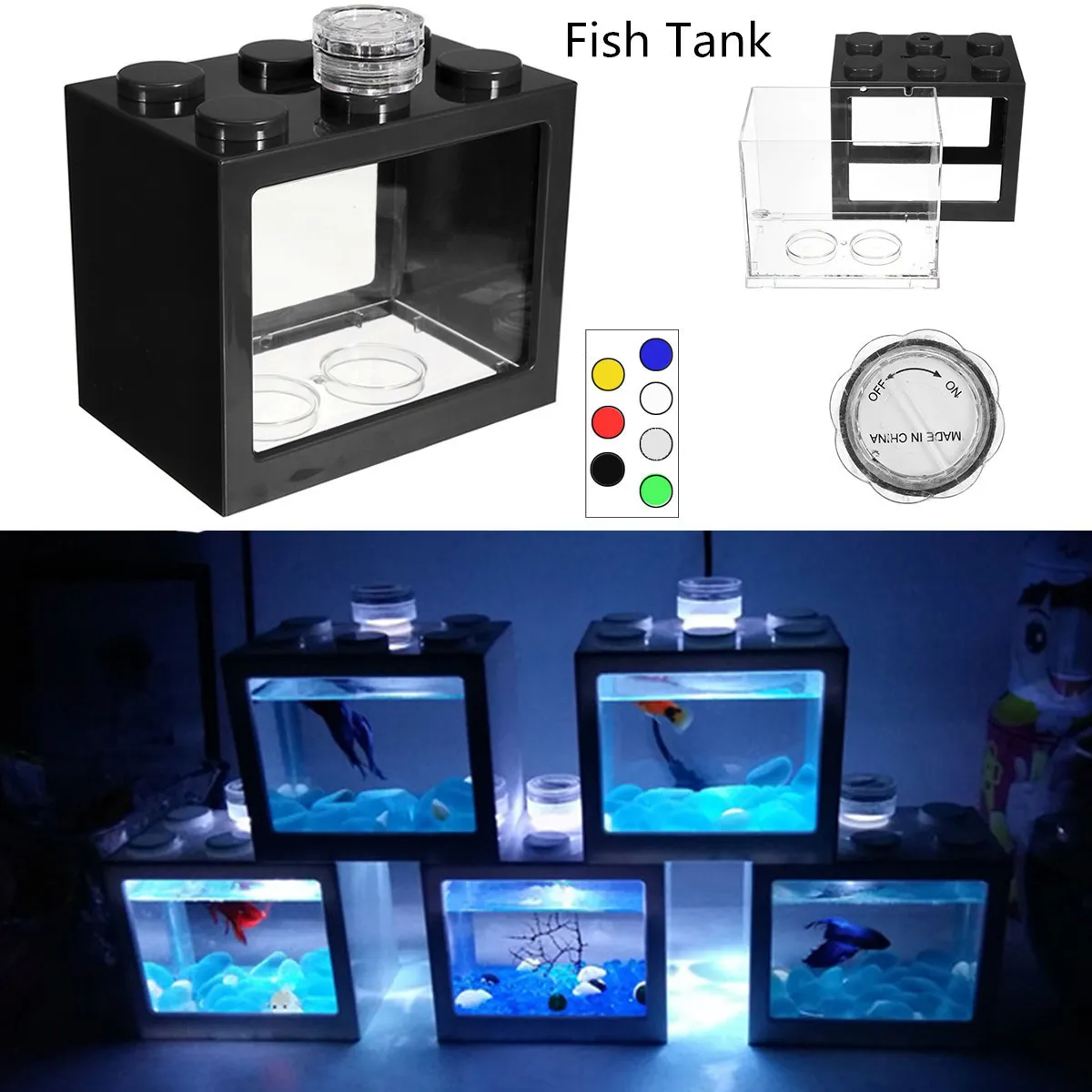 LED Mini Fish Tank 6 Kolory Lampa Lampka Rium Build Block Home Office Table Dekoracja 12x 8x 105 cm Y2009173222904