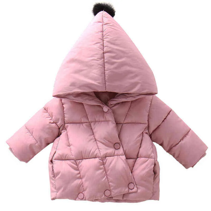 Girls 'Pluche Jas Katoenen Kap Jas Herfst en Winter Baby Lange Mouw Verdikte Hooded Jas 211222