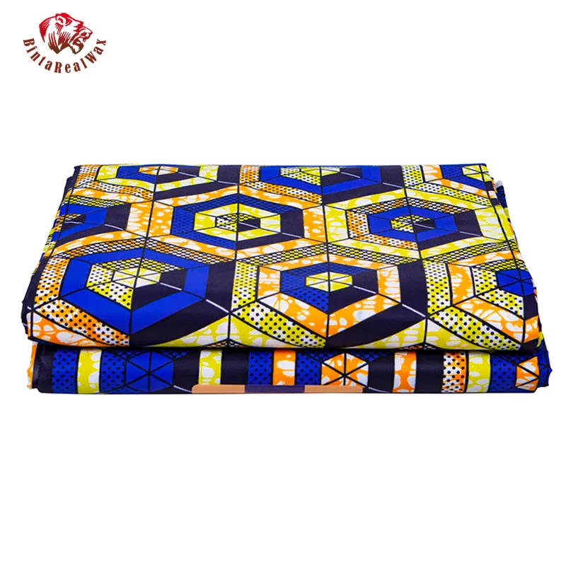 Bintarealwax 6 Yards Menge afrikanischer Stoff mit geometrischen Mustern Ankara Polyester Farbic zum Nähen Wachsdruckstoff von der Werft Designe308l