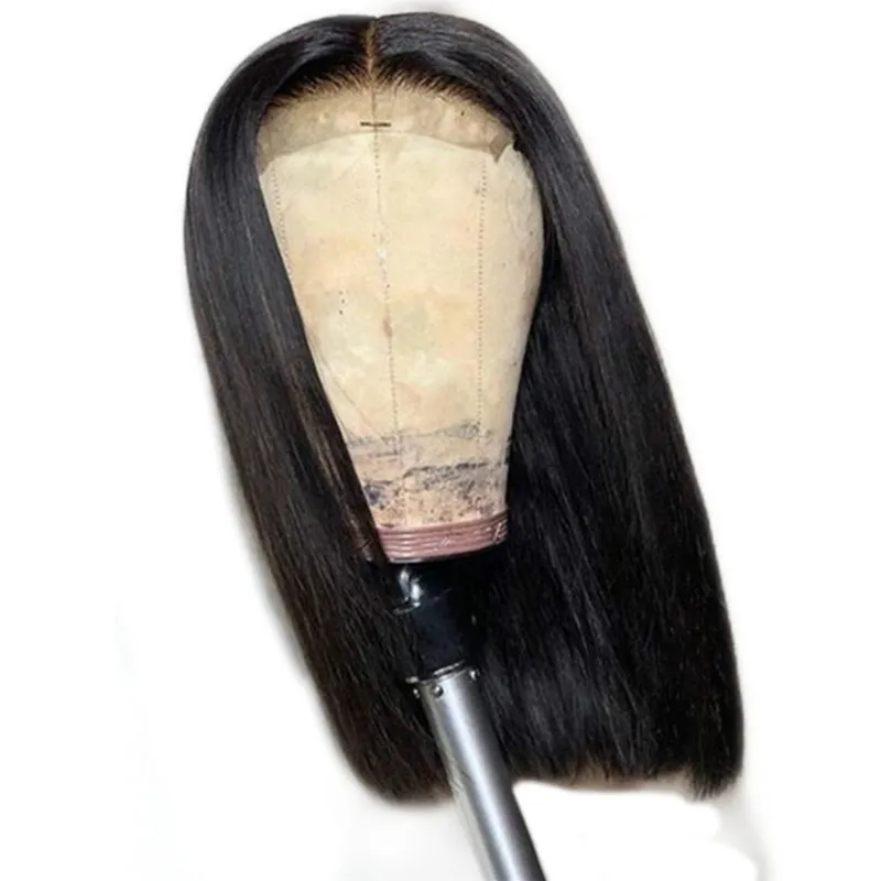40 cm Perruque Synthétique Droite Simulation Perruques de Cheveux Humains Postiches pour Femmes Noir et Blanc Perruques K142