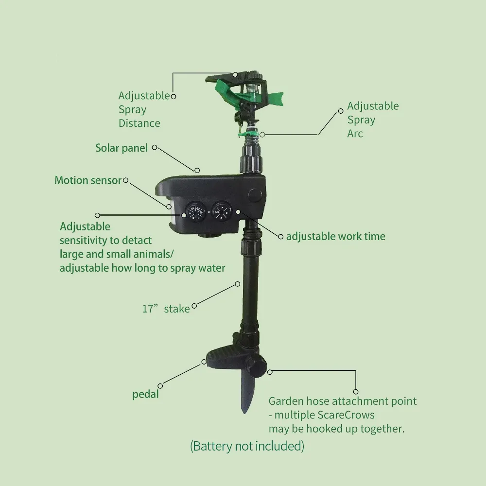 Soldriven rörelse aktiverad djur repeller trädgård sprinkler fågelskrämmande djur avskräckande vatten sprinkler t200530