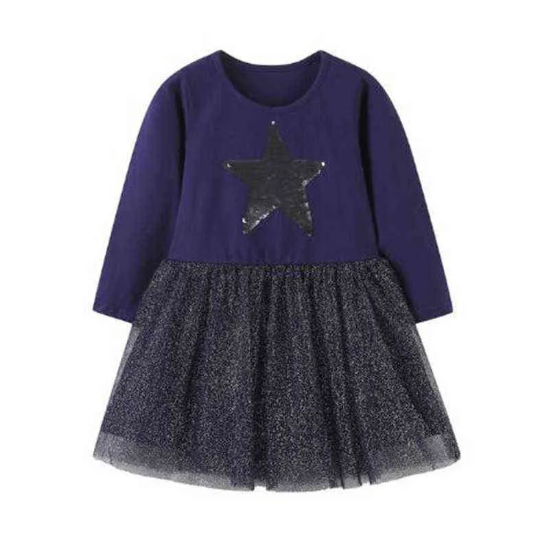 Niños Otoño Invierno Vestidos para niñas Estrella Lentejuelas Princesa Vestido de manga larga Fiesta Vestidos Bebé Niños Ropa 211231