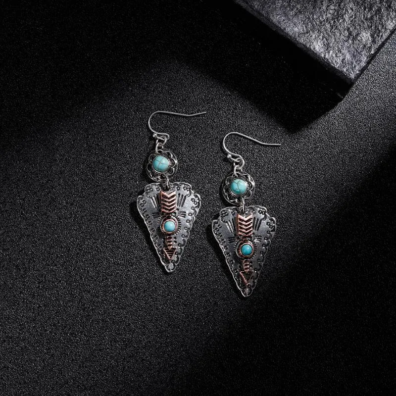 Banny Pink Tribal Turquoises- Stone Dangle Earrings For Women Ethnic Metal Arrow Statement Drop Earrings Vintage Stone293Y