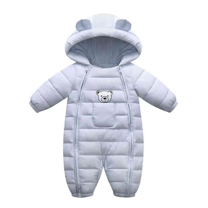 厚い暖かい防風コート幼児の赤ちゃん女の子男の子フード付き屋外ロンパージャンプジャケットスノースーツ服211229