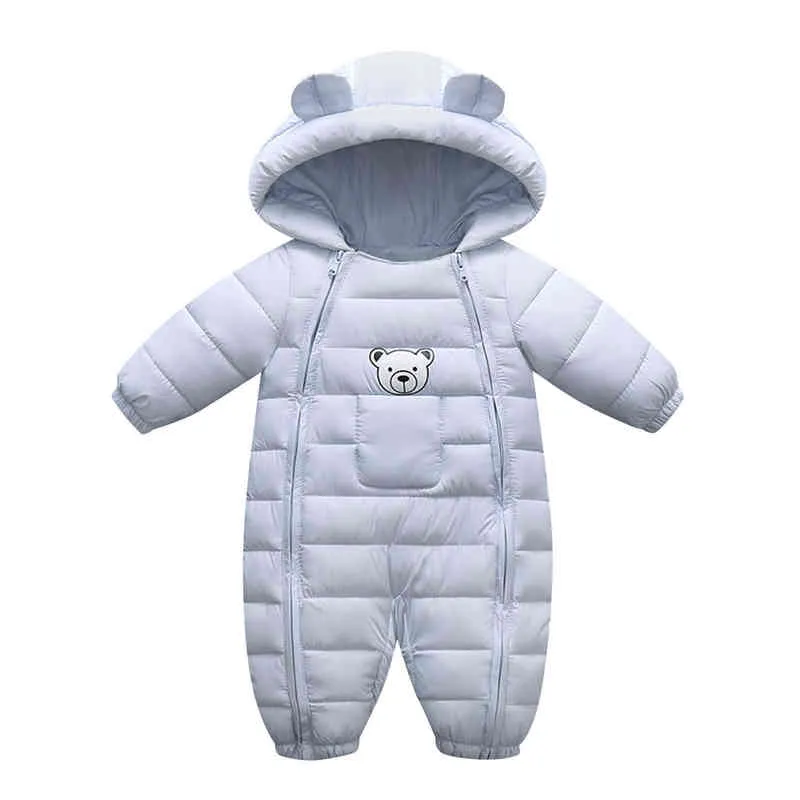 Gruby Ciepły Wiatroszczelny Płaszcz Toddler Dziewczynek Chłopcy Z Kapturem Outdoor Romper Kombinezon Kurtka Snowuit Odzież 211229