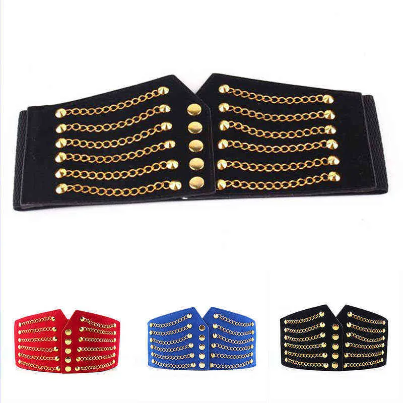 Fashion Women Slim Corset Cummerbunds Elastic Belts Retro Versatile Rivet Waistband Female Coat Fur Hige Waist Belt Accessories G220301