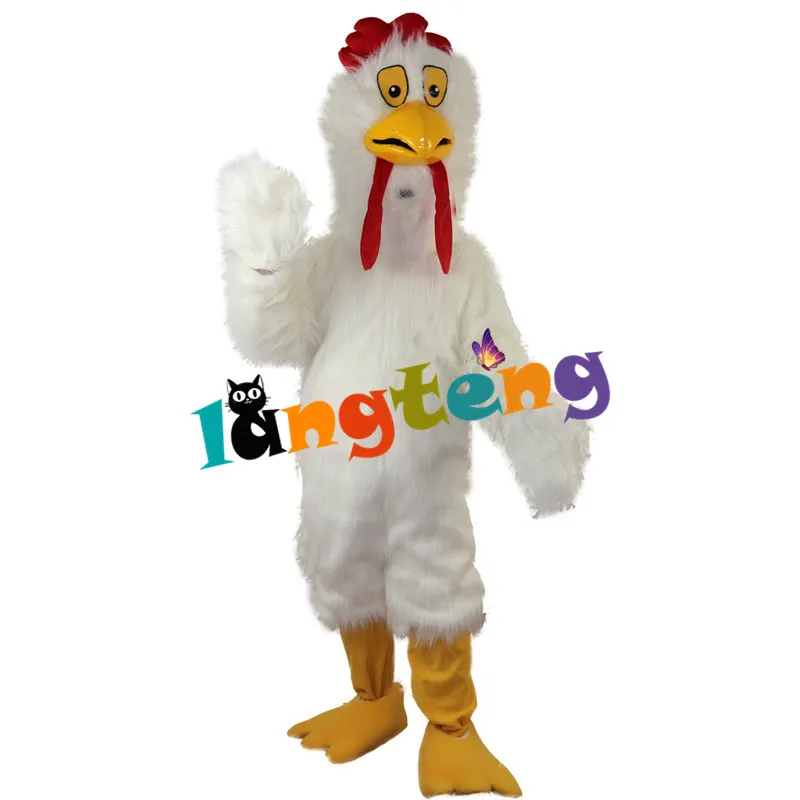 Costumes de mascotte729 Costume de mascotte d'oiseau de poulet à poil long blanc Fête de dessin animé Adulte Vacances