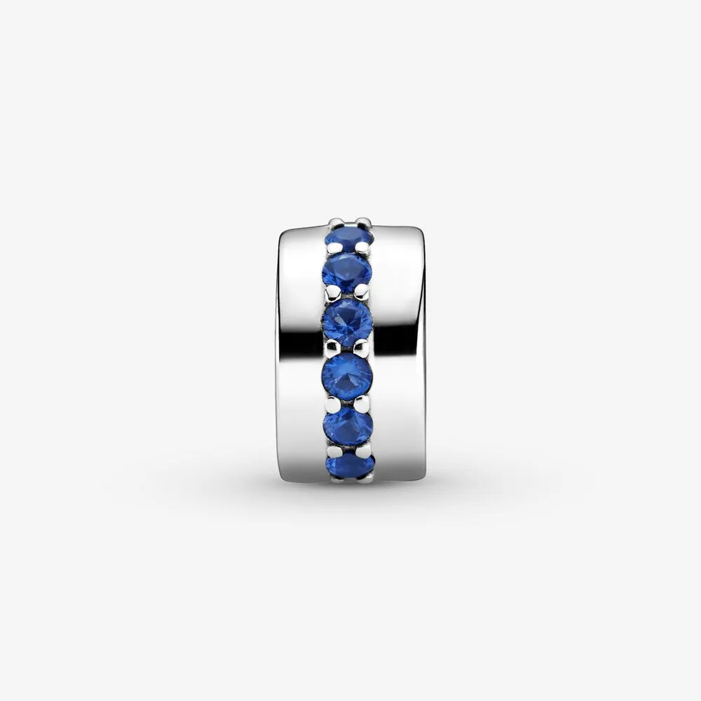 100% 925 Sterling Silver Blue Sparkle Clip Charms Fit Original European Charm Armband Fashion Jewelry Accessories308D