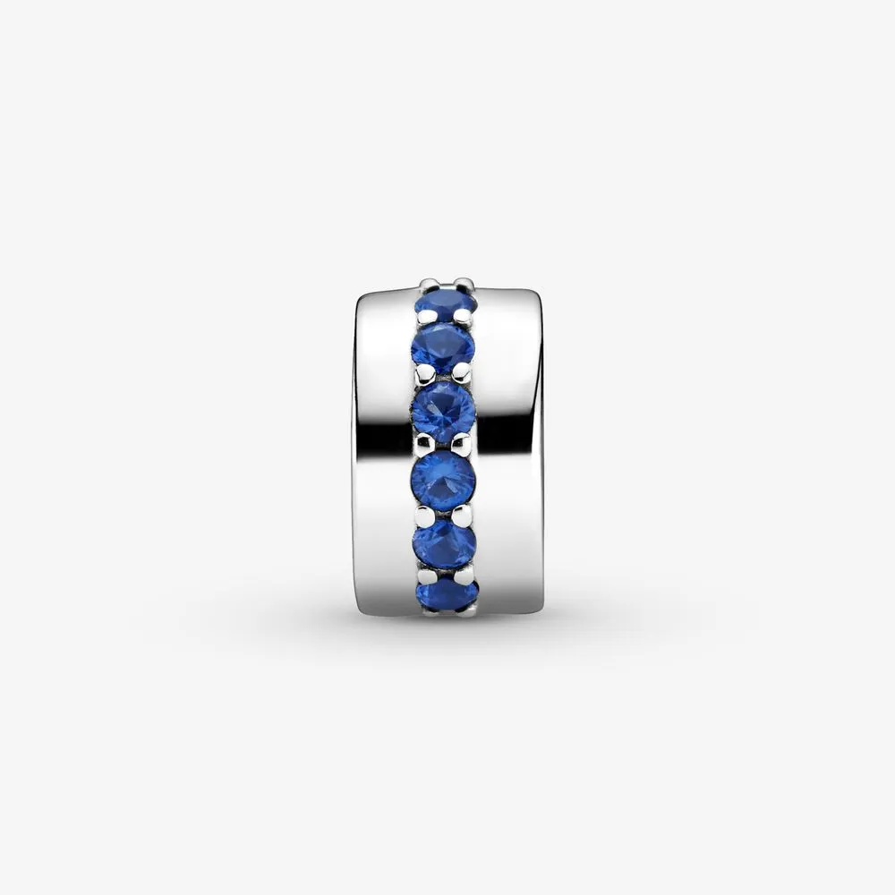 Breloques à Clip scintillantes bleues en argent Sterling 100% 925, adaptées aux bracelets à breloques européens originaux, bijoux à la mode, accessoires 209t