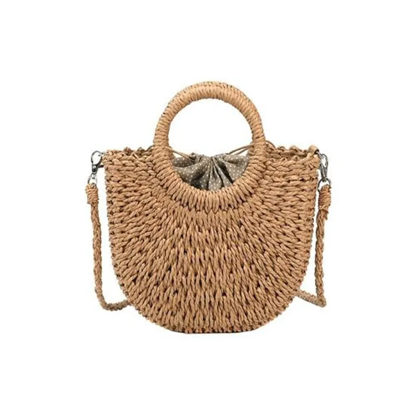 Summer Straw Beach Bag Handmade Round Women Shoulder Bags Raffia Circle Rattan Bags Bohemian Casual Woven Basket Handbags 2021253u