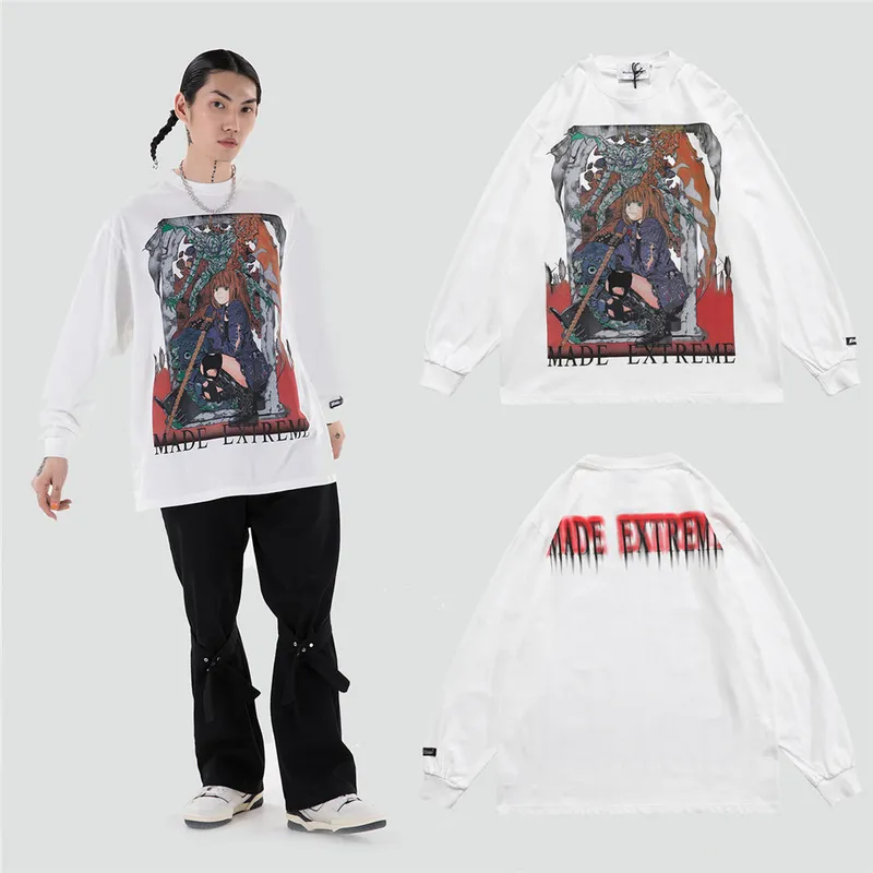 LINDSEY SEADER Men's T-shirt Hip Hop Longsleeve Sweatshirt Cartoon Girl Printed Oversize Harajuku Tops Tees Anime Clothes 220312