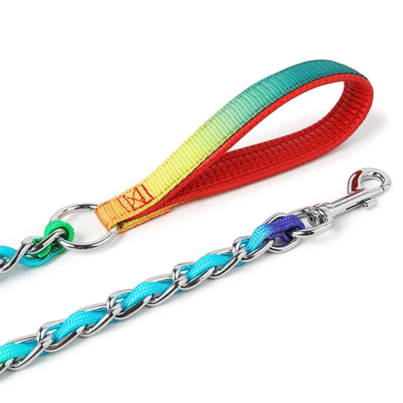 Benepaw Rainbow Dog Collar Lead Set Sturdy Stainless Steel P Choke Metal Chain Pet Leash For Small Medium Large Dogs Training LJ201111