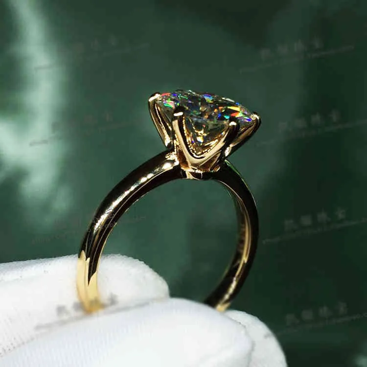 Янхуи имеет 18K RGP Pure твердое желтое золото кольцо роскошного круглого столешницы 8 мм 2 0ct лабораторные обручальные обручальные кольца для женщин ZSR169226P5523320