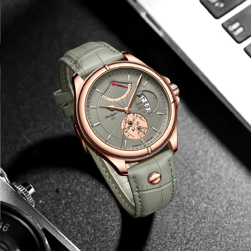 Marque suisse POEDAGAR hommes montre haut tendance luxe Sport montre-bracelet pour homme étanche lumineux en cuir Date montres à Quartz homme 2200