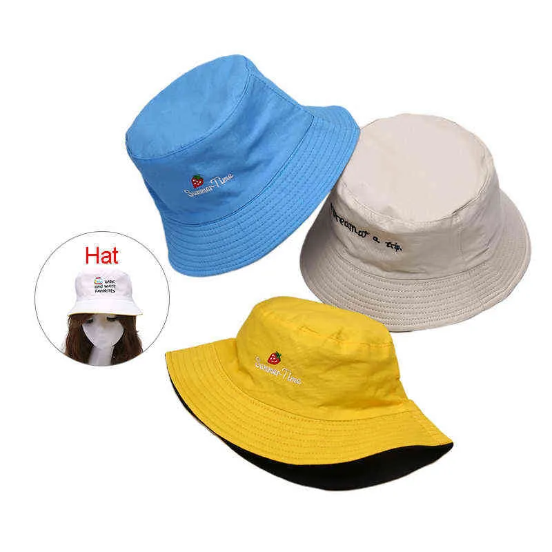 Hip Hop Hat Hat Hat Fisherman Hat Двусторонняя Носить Streberry Вышивка Панама Ведро Шляпы Мужчины Женщины Летняя Ведро Крышка Отправить для друга G220311