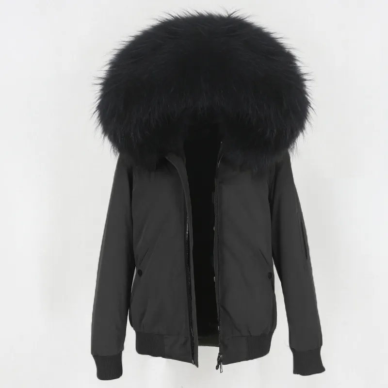 Märke Kvinnor Vattentät Bomber Parka Real Fur Coat Vinterjacka Kvinnor Naturlig Raccoon Fox Fur Collar Hood Tjock Ytterkläder 201029