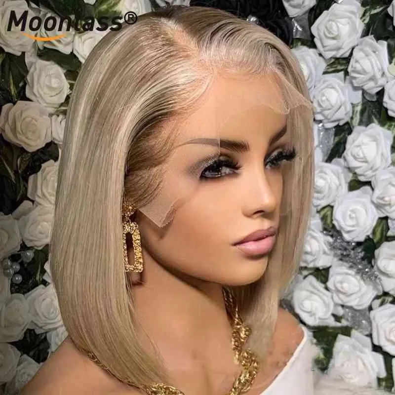Bob Straight Lace Front Wig Colored Ash Blonde Highlight Wig Human Hair Remy Short Bob Wig Lace Front Human Hair Wigs For Women 221171444