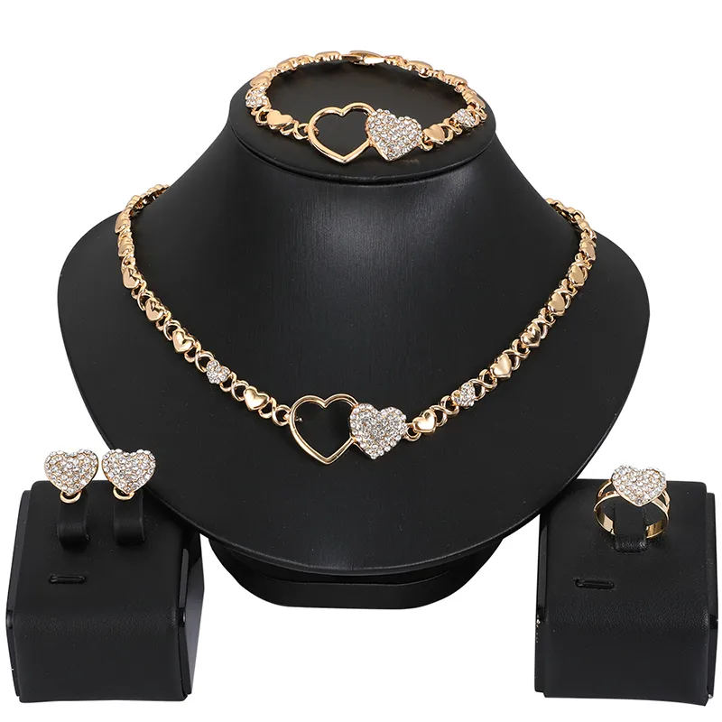 I più nuovi set di gioielli africani portano Ti amo Set di gioielli Bracciale con collana di cristallo a forma di cuore Set di gioielli le donne 201222
