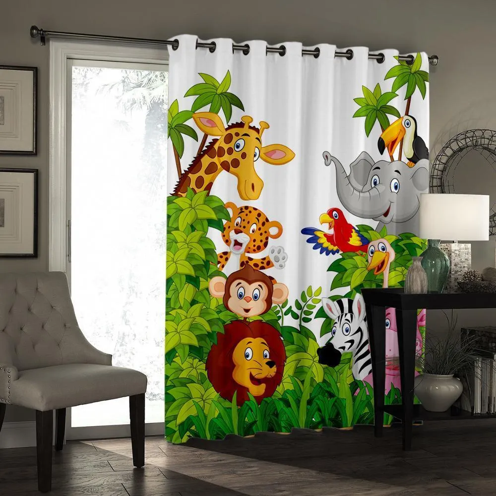 Camera da letto Tenda da cucina Cartoon Zoo Animali Collezione Jungle Child Tende finestre Tende soggiorno Oggetti decorativi LJ20255n